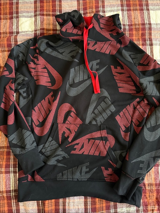 Nike Jackets & Blazers - Nike Black Pullover Hoodie with Red and Gray Logo Print